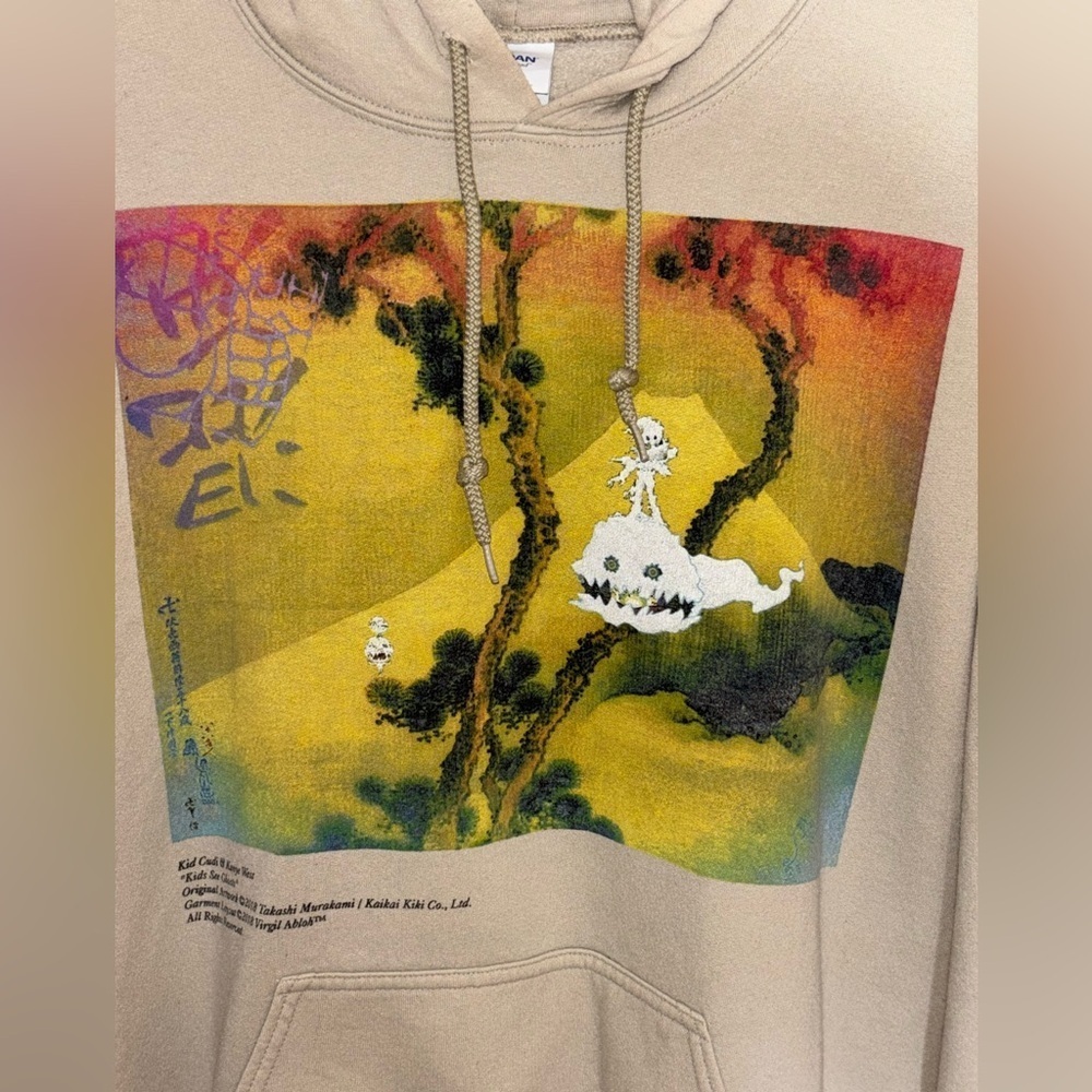 Kanye West Kid Cudi Kids See Ghosts Album Hoodie Large Beige Brown Tour Pullover - Picture 10 of 10